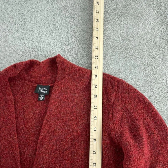 Eileen Fisher Womens Red Wool/Nylon Open Front Cardigan Sweater M 4811 - Picture 6 of 8